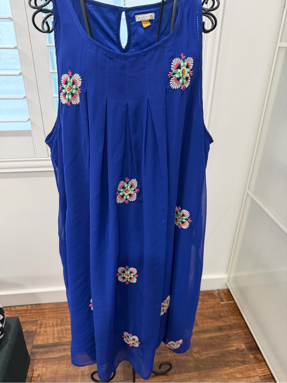 leifsdottir Royal Blue Sleeveless Maxi Dress with Floral Embroidery